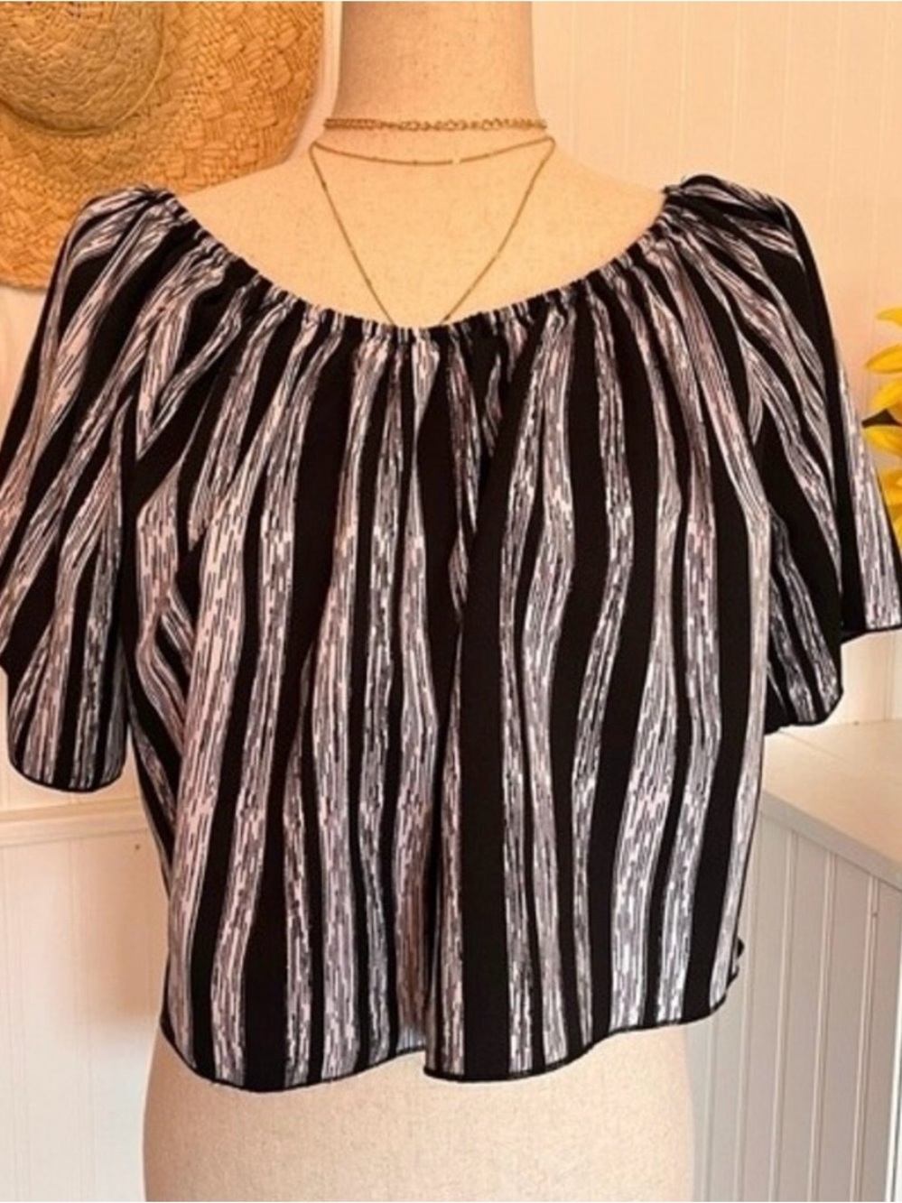 Black and White Striped Off-Shoulder Top